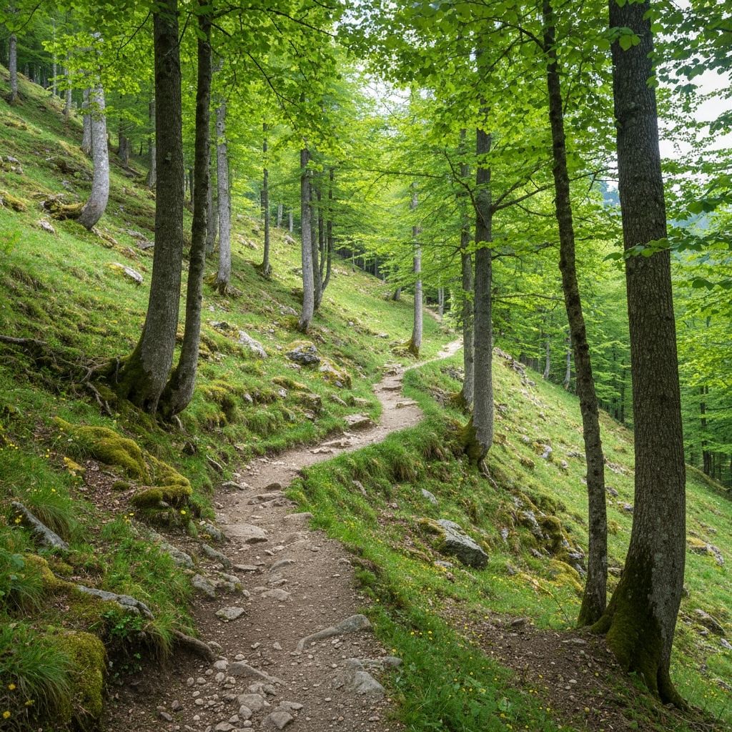 Mountain trail through forest