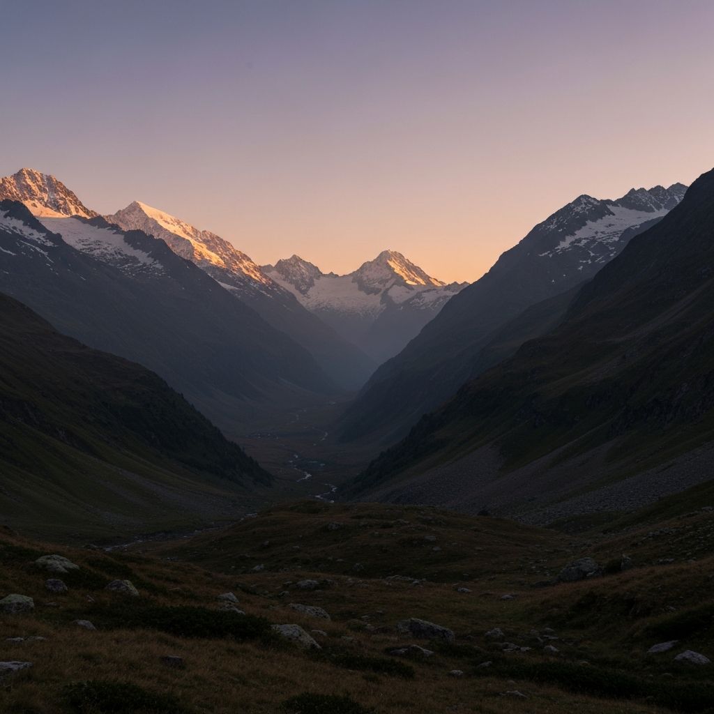 Peaceful mountain landscape at dusk